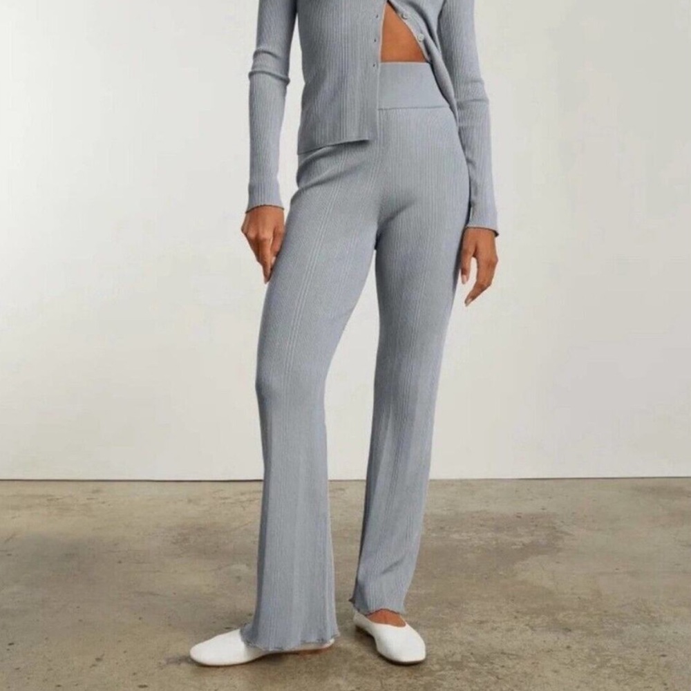 Everlane The Rib Knit Pant Sky Light Grey Comfy Stretchy Casual Straight Leg XS
